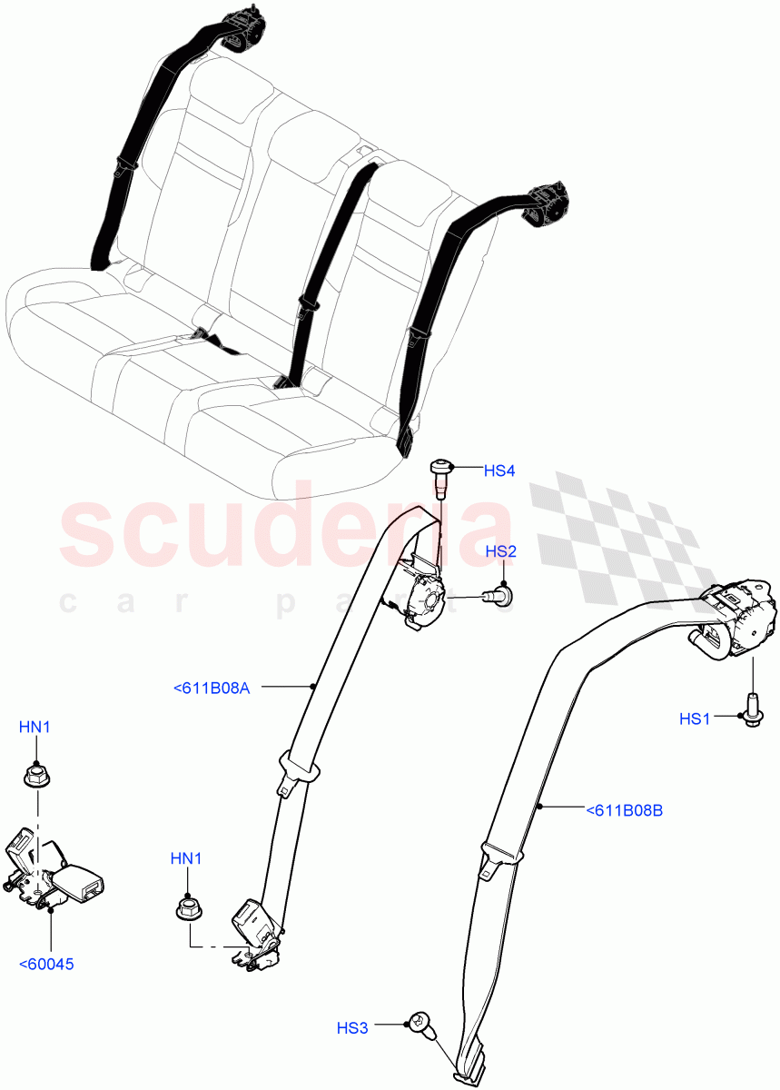 Rear Seat Belts(Halewood (UK)) of Land Rover Land Rover Range Rover Evoque (2019+) [2.0 Turbo Diesel AJ21D4]