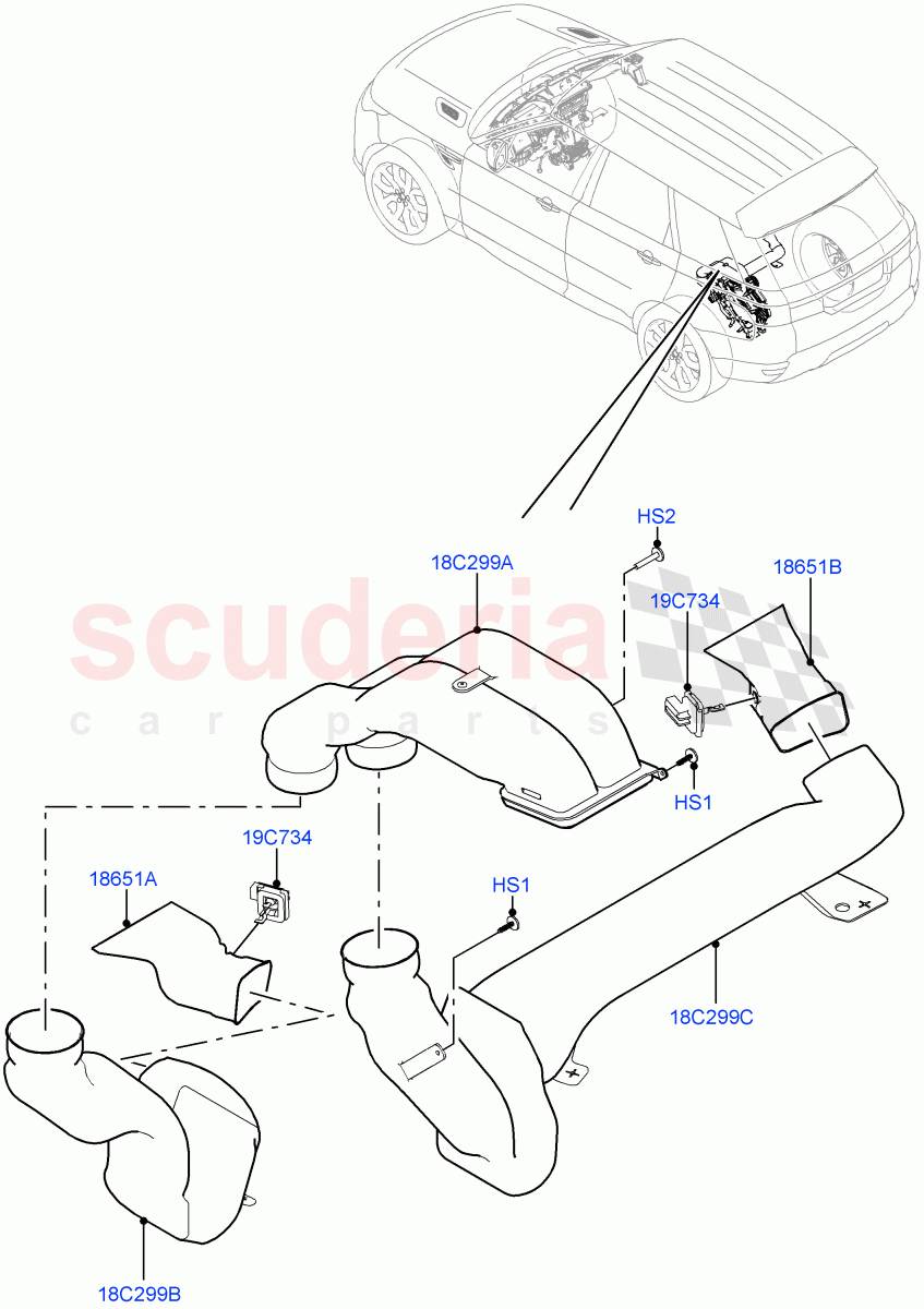 Air Vents, Louvres And Ducts (Under Rear Seat, Internal Components) (With 5 Seat Configuration, With Air Conditioning - Front/Rear, Premium Air Con Hybrid Front/Rear) ((V) TOJA999999) of Land Rover Land Rover Range Rover Sport (2014+) [4.4 DOHC Diesel V8 DITC]