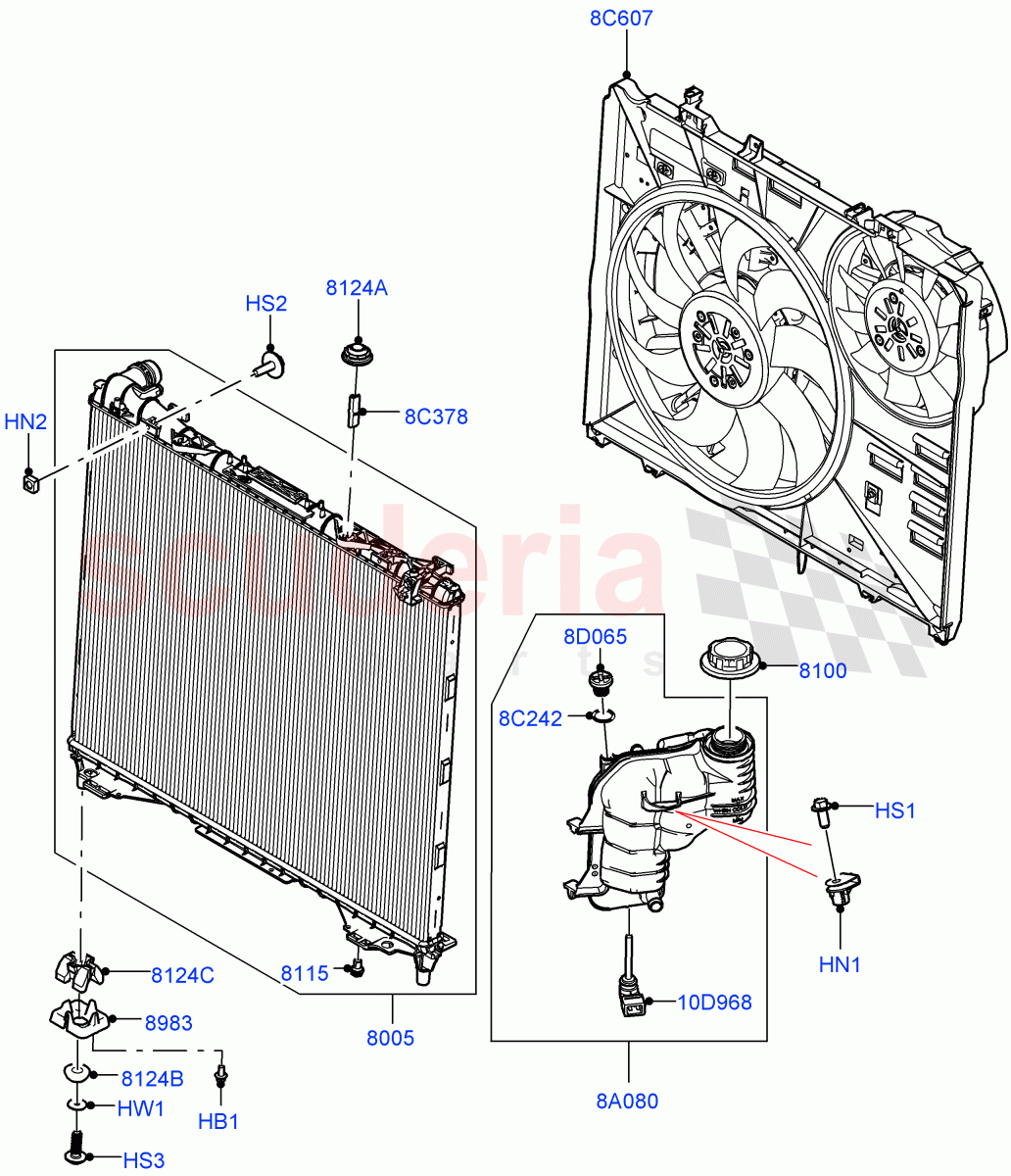 Radiator/Coolant Overflow Container (Nitra Plant Build, Main Unit) (3.0L AJ20D6 Diesel High) ((V) FROMM2000001) of Land Rover Land Rover Discovery 5 (2017+) [3.0 I6 Turbo Diesel AJ20D6]