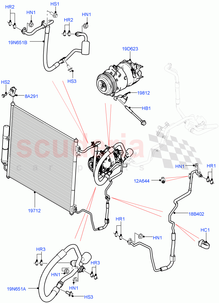 Air Conditioning Condensr/Compressr(Front, Nitra Plant Build)(3.0L DOHC GDI SC V6 PETROL)((V)FROMK2000001,(V)TOL2999999) of Land Rover Land Rover Discovery 5 (2017+) [3.0 DOHC GDI SC V6 Petrol]