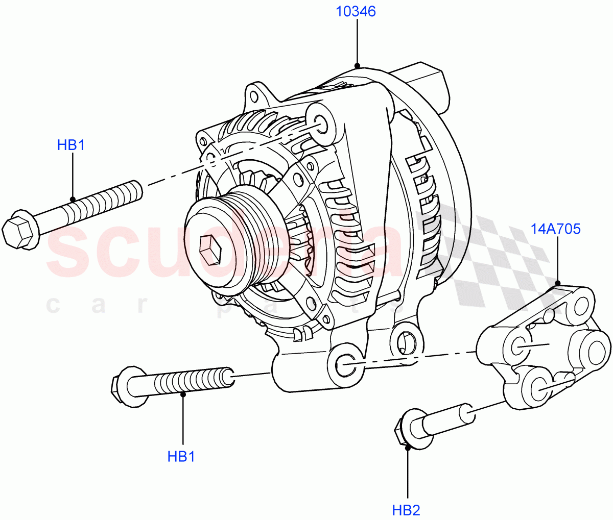 Alternator And Mountings(5.0L OHC SGDI NA V8 Petrol - AJ133,3.0L DOHC GDI SC V6 PETROL,5.0L OHC SGDI SC V8 Petrol - AJ133,5.0L P AJ133 DOHC CDA S/C Enhanced,5.0 Petrol AJ133 DOHC CDA) of Land Rover Land Rover Range Rover (2012-2021) [3.0 I6 Turbo Petrol AJ20P6]