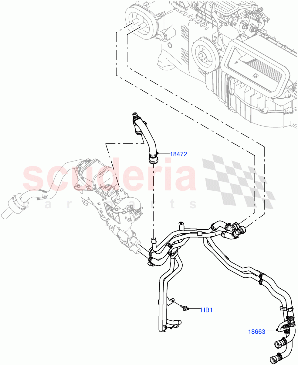 Heater Hoses (Solihull Plant Build) (2.0L I4 DSL HIGH DOHC AJ200, Fuel Fired Heater With Park Heat, Premium Air Conditioning-Front/Rear, 2.0L I4 DSL MID DOHC AJ200, Fuel Heater W/Pk Heat With Remote) ((V) FROMKA000001) of Land Rover Land Rover Discovery 5 (2017+) [3.0 I6 Turbo Diesel AJ20D6]