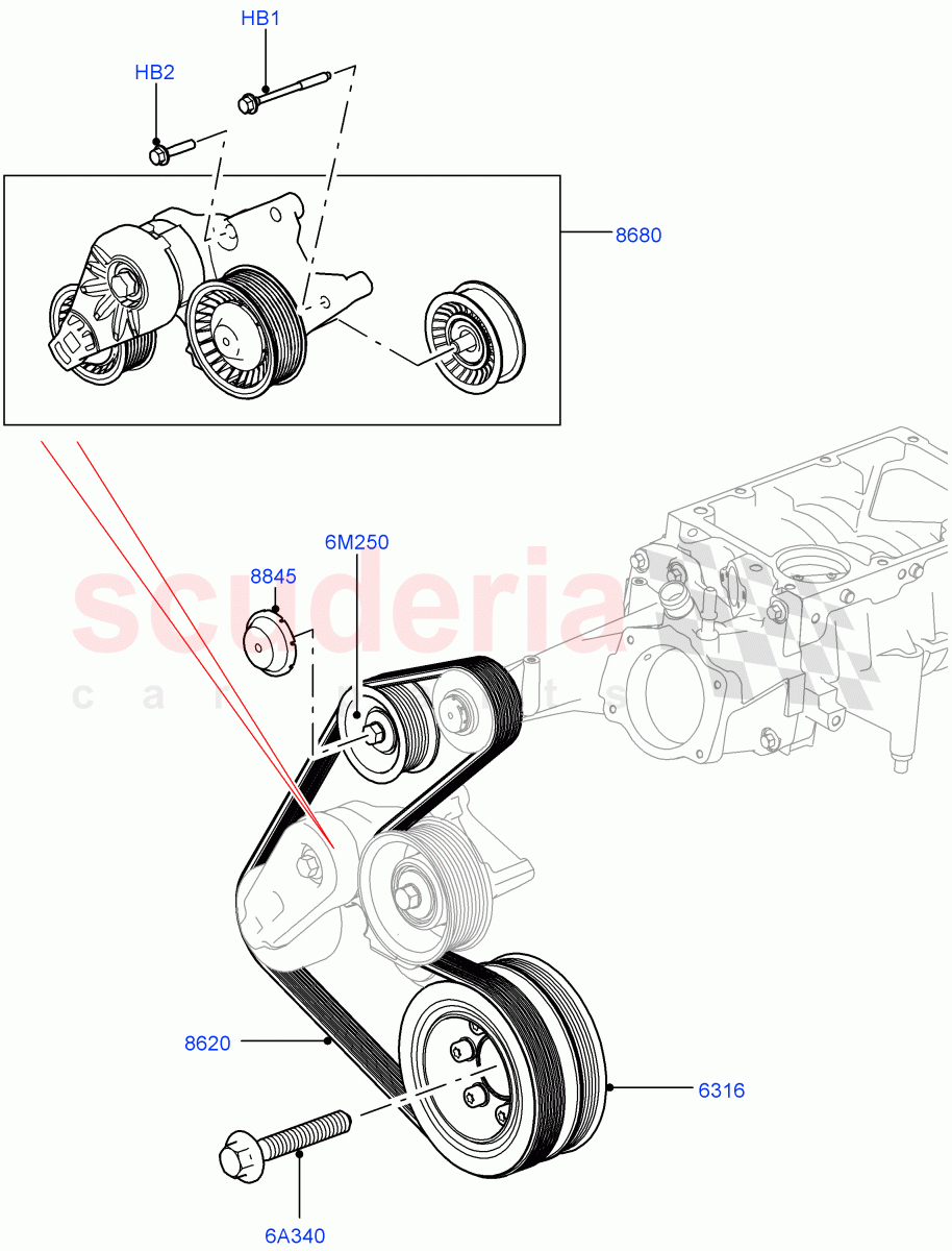 Pulleys And Drive Belts (Secondary Drive) (3.0L DOHC GDI SC V6 PETROL) of Land Rover Land Rover Range Rover Velar (2017+) [3.0 DOHC GDI SC V6 Petrol]