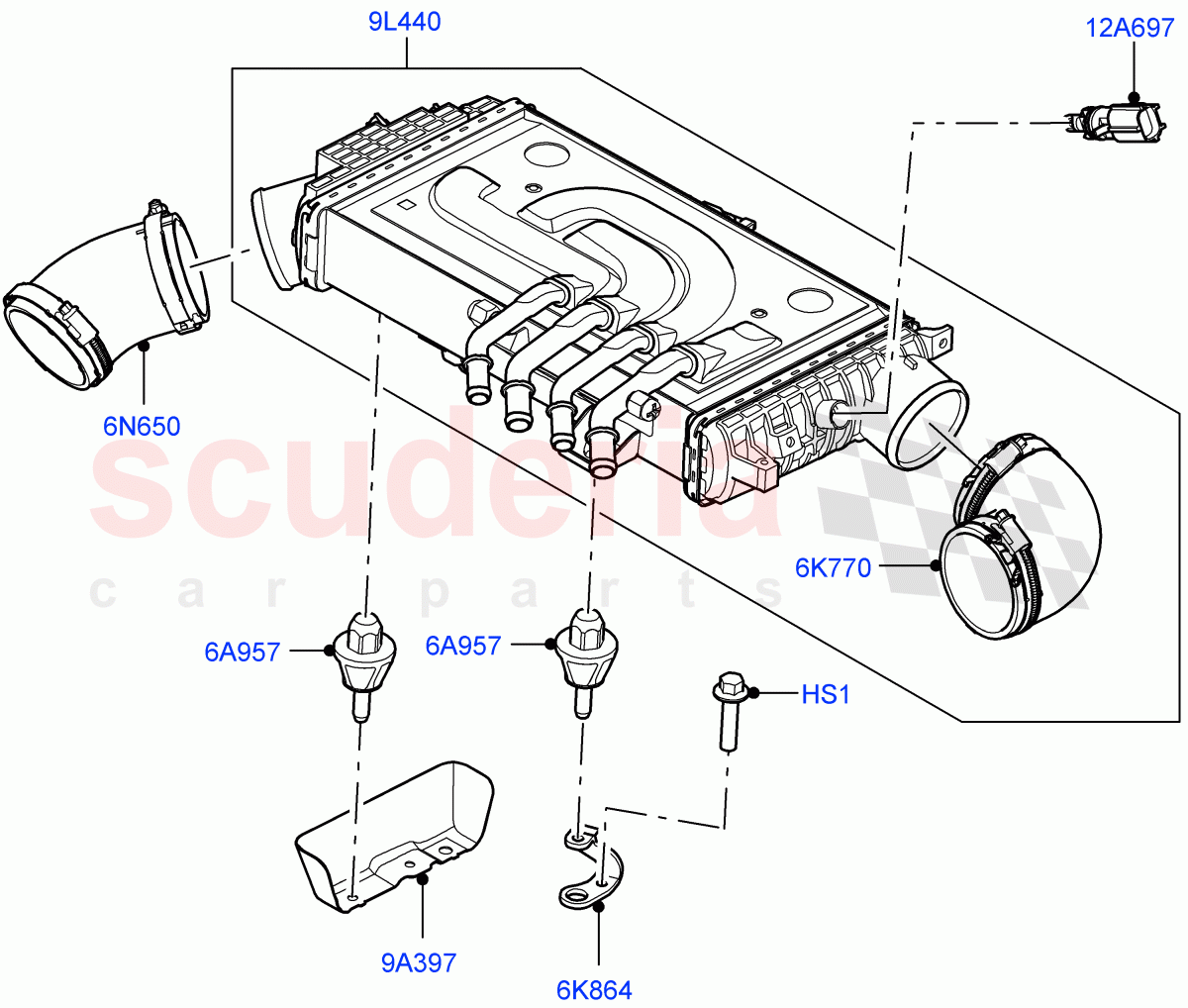 Intercooler/Air Ducts And Hoses (Nitra Plant Build) (3.0L AJ20D6 Diesel High) ((V) FROMM2000001) of Land Rover Land Rover Discovery 5 (2017+) [3.0 I6 Turbo Diesel AJ20D6]