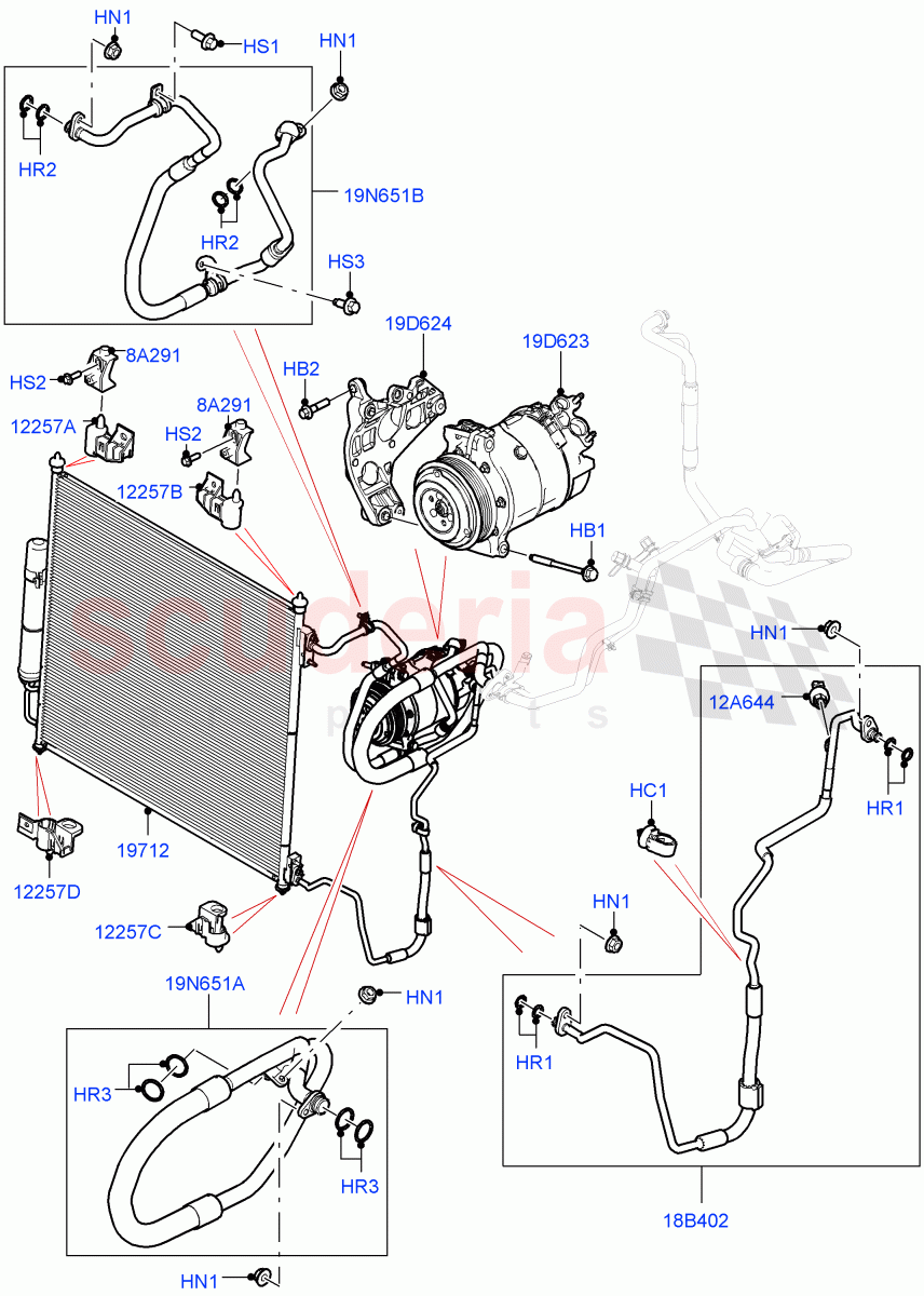 Air Conditioning Condensr/Compressr(Front)(3.0L AJ20P6 Petrol High,3.0L AJ20D6 Diesel High)((V)FROMKA000001) of Land Rover Land Rover Range Rover (2012-2021) [3.0 I6 Turbo Diesel AJ20D6]