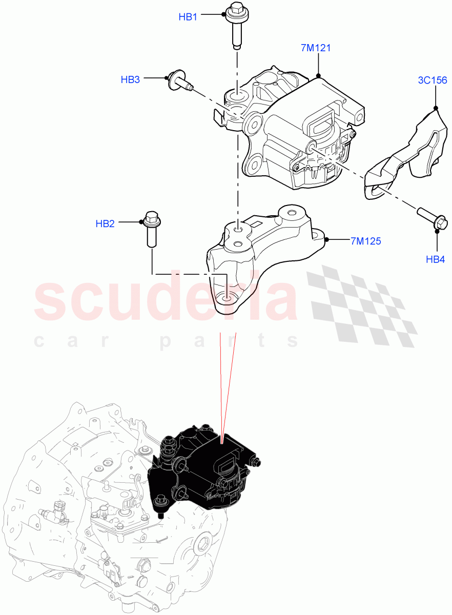 Transmission Mounting(2.0L AJ20D4 Diesel Mid PTA,6 Speed Manual Trans BG6,Itatiaia (Brazil),2.0L AJ20D4 Diesel LF PTA) of Land Rover Land Rover Range Rover Evoque (2019+) [2.0 Turbo Petrol AJ200P]