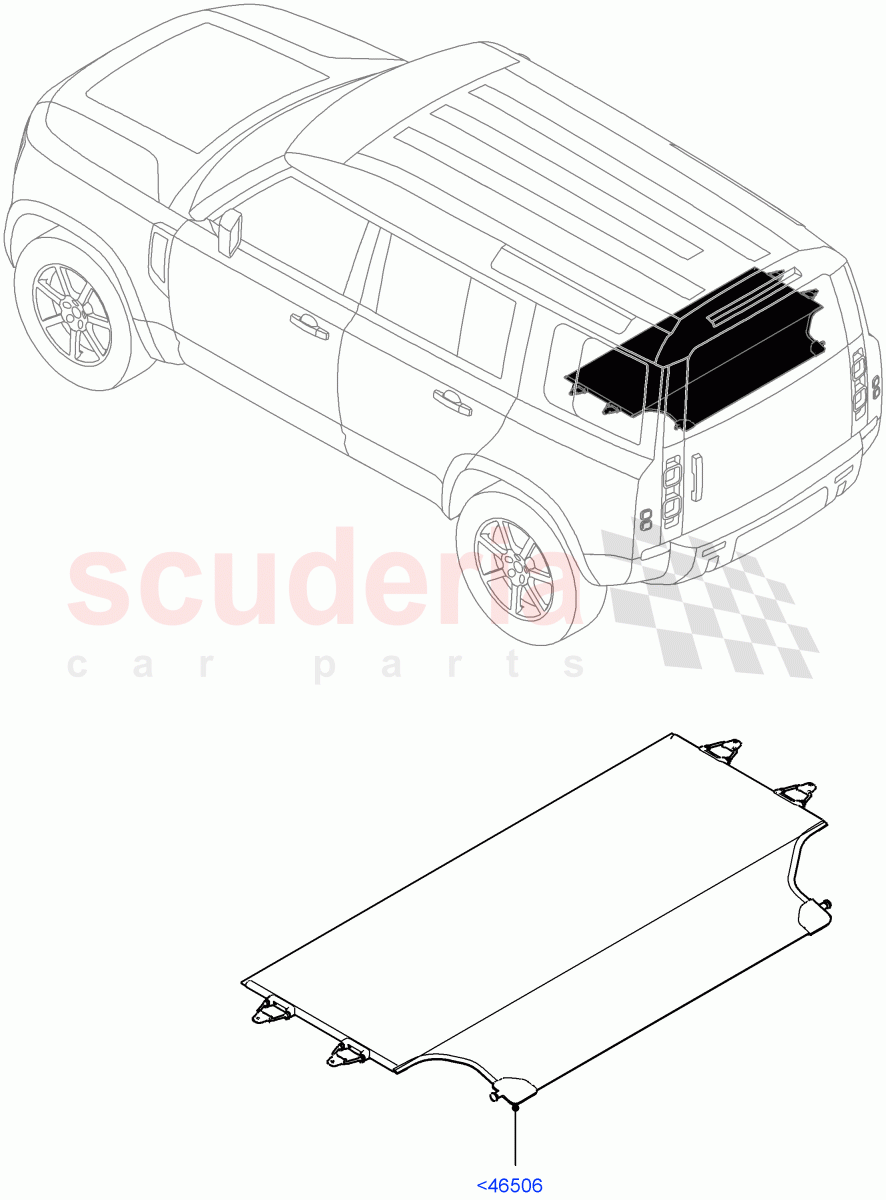 Load Compartment Trim(Upper, Package Tray)(Standard Wheelbase,With Load Area Cover) of Land Rover Land Rover Defender (2020+) [3.0 I6 Turbo Diesel AJ20D6]