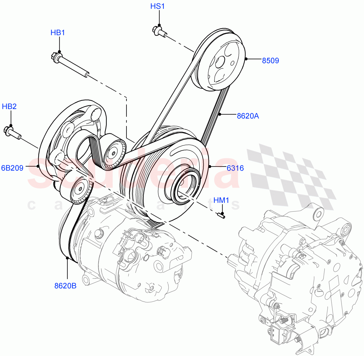 Pulleys And Drive Belts(2.0L AJ20D4 Diesel Mid PTA,Halewood (UK),Electric Engine Battery-MHEV,2.0L AJ20D4 Diesel High PTA,2.0L AJ20D4 Diesel LF PTA) of Land Rover Land Rover Range Rover Evoque (2019+) [2.0 Turbo Diesel]