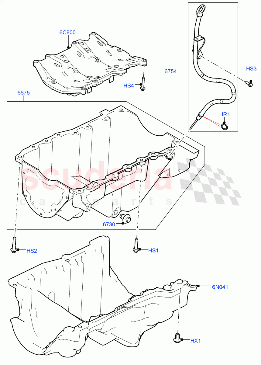 Oil Pan/Oil Level Indicator(Solihull Plant Build)(2.0L AJ200P Hi PHEV,2.0L I4 High DOHC AJ200 Petrol)((V)FROMJA000001) of Land Rover Land Rover Range Rover (2012-2021) [2.0 Turbo Petrol AJ200P]