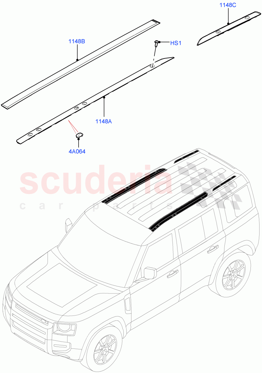 Roof, Finishers & Weatherstrips(Standard Wheelbase) of Land Rover Land Rover Defender (2020+) [3.0 I6 Turbo Diesel AJ20D6]