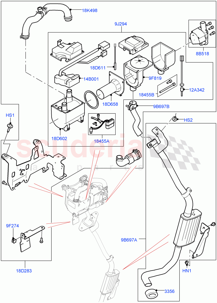 Auxiliary Fuel Fired Pre-Heater(Heater Components, Solihull Plant Build)(Electric Auxiliary Coolant Pump,With Fuel Fired Heater)((V)FROMHA000001,(V)TOHA999999) of Land Rover Land Rover Discovery 5 (2017+) [3.0 I6 Turbo Diesel AJ20D6]