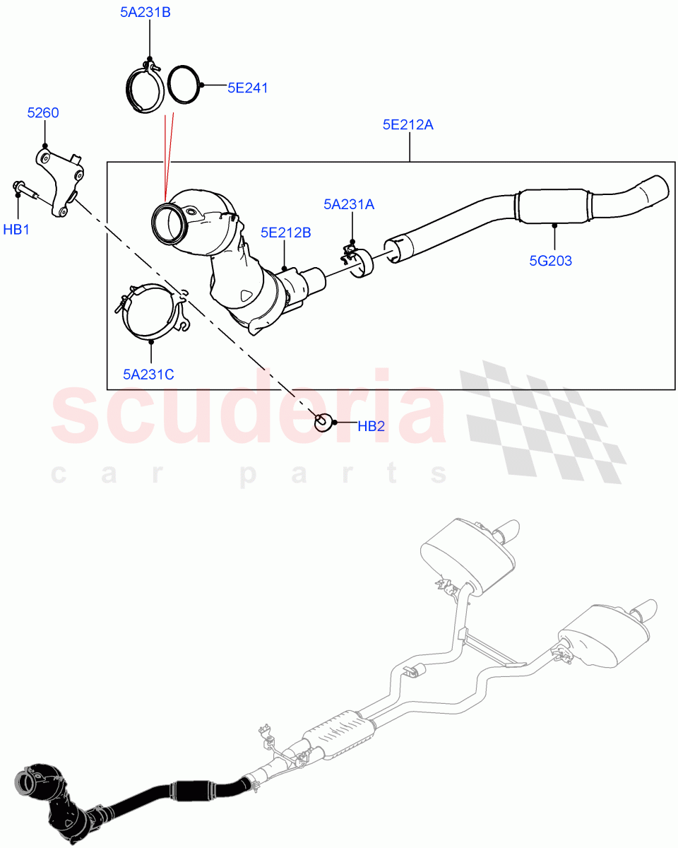 Front Exhaust System (2.0L AJ200P Hi PHEV, SULEV Requirements, Japan DBA Emissions) ((V) FROMJA000001) of Land Rover Land Rover Range Rover Sport (2014+) [2.0 Turbo Petrol AJ200P]