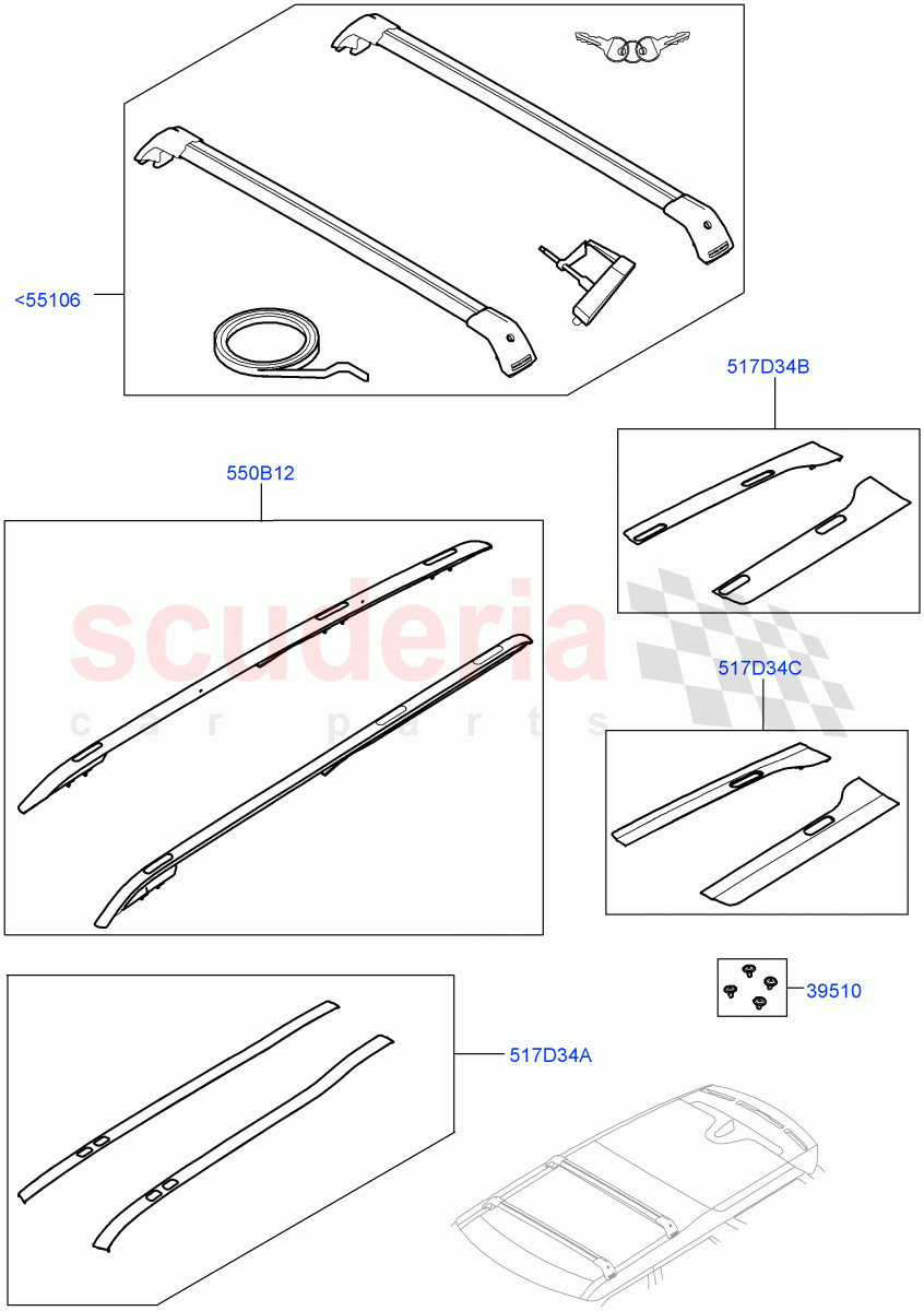 Roof Rails & Crossbars(Nitra Plant Build, Solihull Plant Build) of Land Rover Land Rover Discovery 5 (2017+) [3.0 I6 Turbo Petrol AJ20P6]