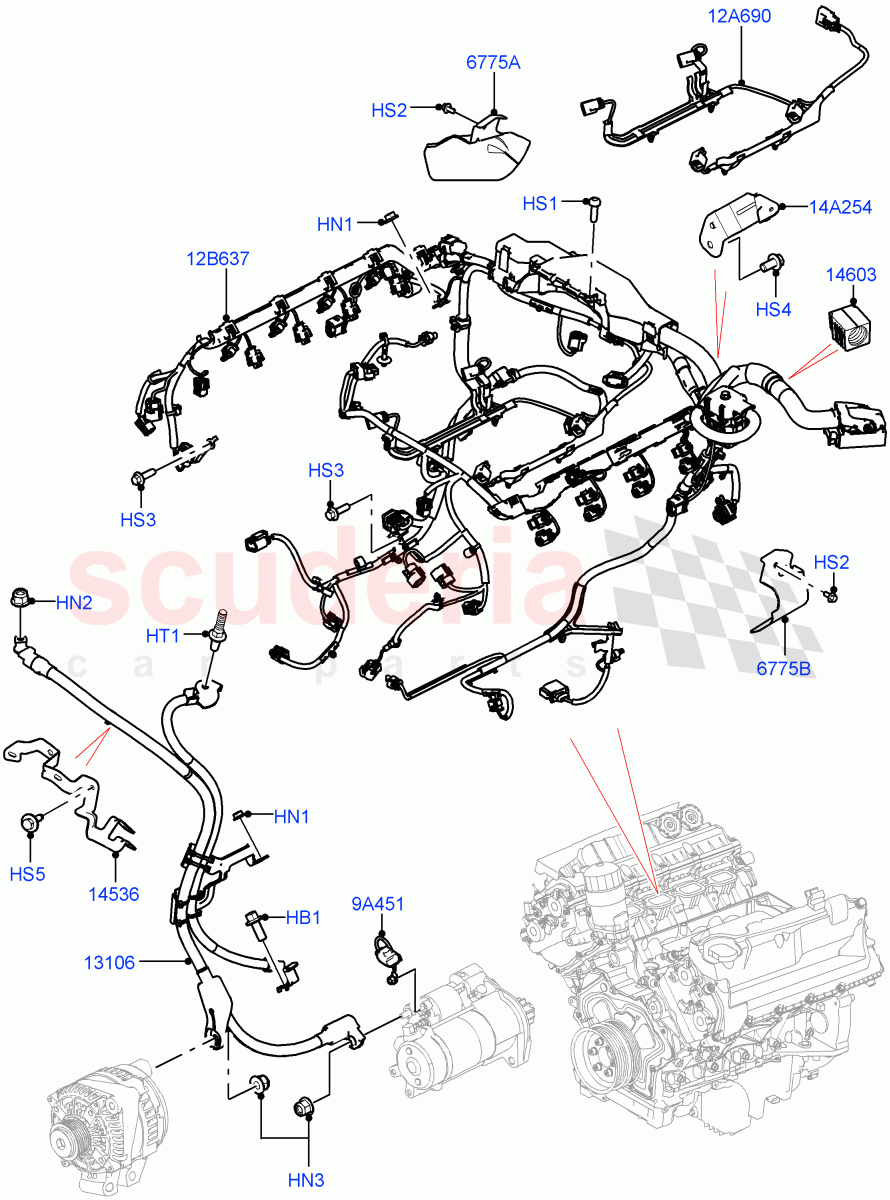 Engine Harness(Nitra Plant Build)(5.0 Petrol AJ133 DOHC CDA)((V)FROMM2000001) of Land Rover Land Rover Defender (2020+) [2.0 Turbo Diesel]