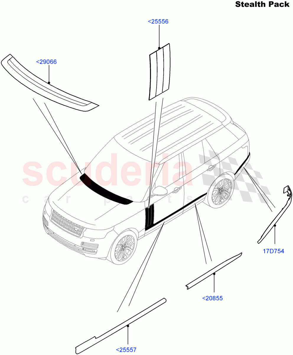 Body Mouldings(Stealth Pack)(With Black Gloss Grille)((V)FROMEA000001,(V)TOHA999999) of Land Rover Land Rover Range Rover (2012-2021) [2.0 Turbo Petrol GTDI]