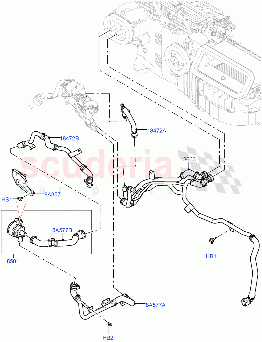 Heater Hoses(Front)(3.0L AJ20P6 Petrol High,Fuel Heater W/Pk Heat With Remote,With Front Comfort Air Con (IHKA),Fuel Fired Heater With Park Heat,With Air Conditioning - Front/Rear)((V)FROMKA000001) of Land Rover Land Rover Range Rover (2012-2021) [2.0 Turbo Petrol AJ200P]