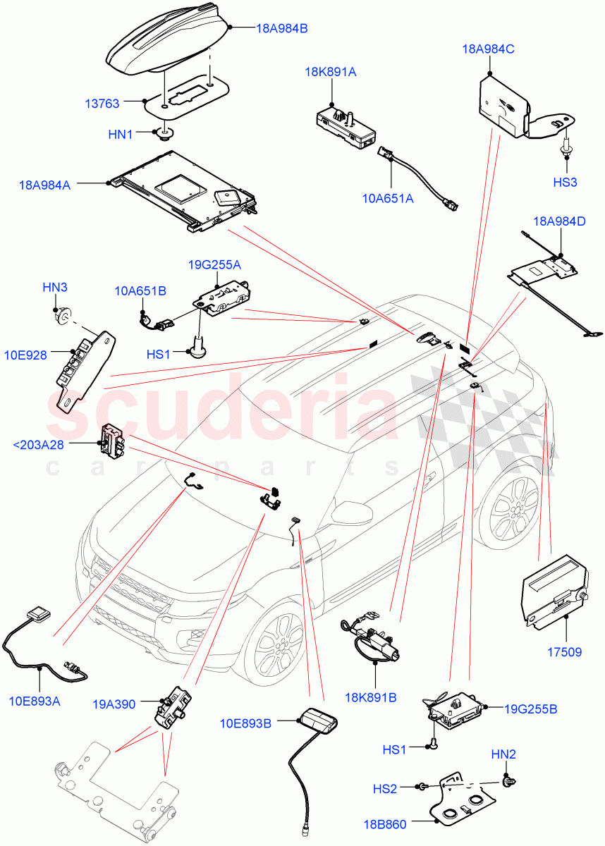 Aerial (3 Door, Halewood (UK), 5 Door) of Land Rover Land Rover Range Rover Evoque (2012-2018) [2.0 Turbo Petrol AJ200P]