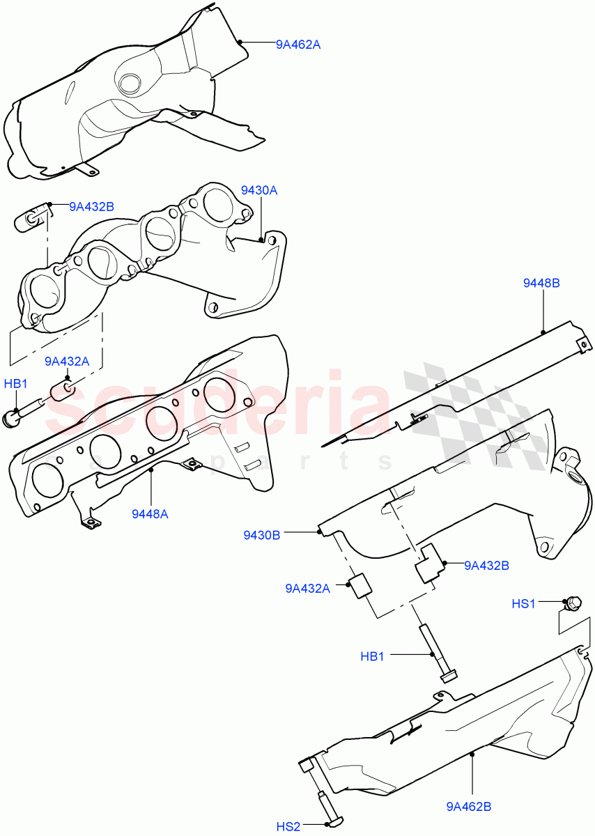 Exhaust Manifold(5.0L P AJ133 DOHC CDA S/C Enhanced,5.0L OHC SGDI SC V8 Petrol - AJ133,5.0 Petrol AJ133 DOHC CDA)((V)TOJA999999) of Land Rover Land Rover Range Rover Sport (2014+) [5.0 OHC SGDI SC V8 Petrol]