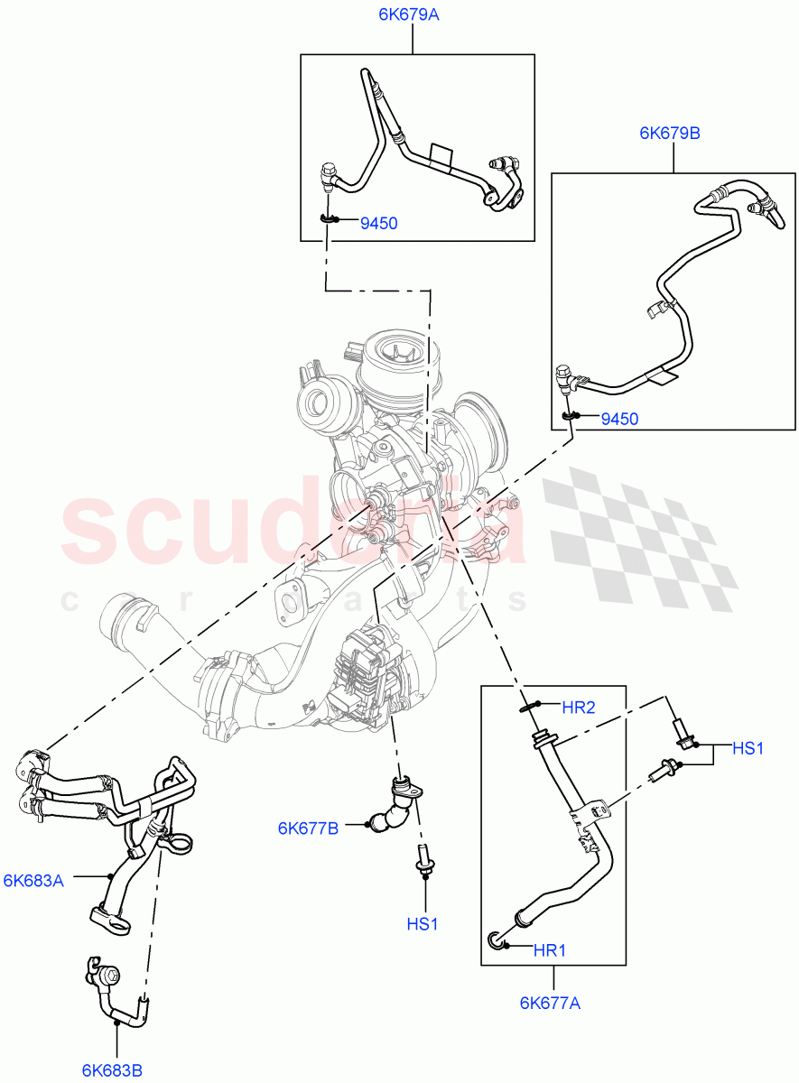 Turbocharger(Lubrication And Cooling)(2.0L AJ20D4 Diesel High PTA,Halewood (UK)) of Land Rover Land Rover Range Rover Evoque (2019+) [2.0 Turbo Diesel]