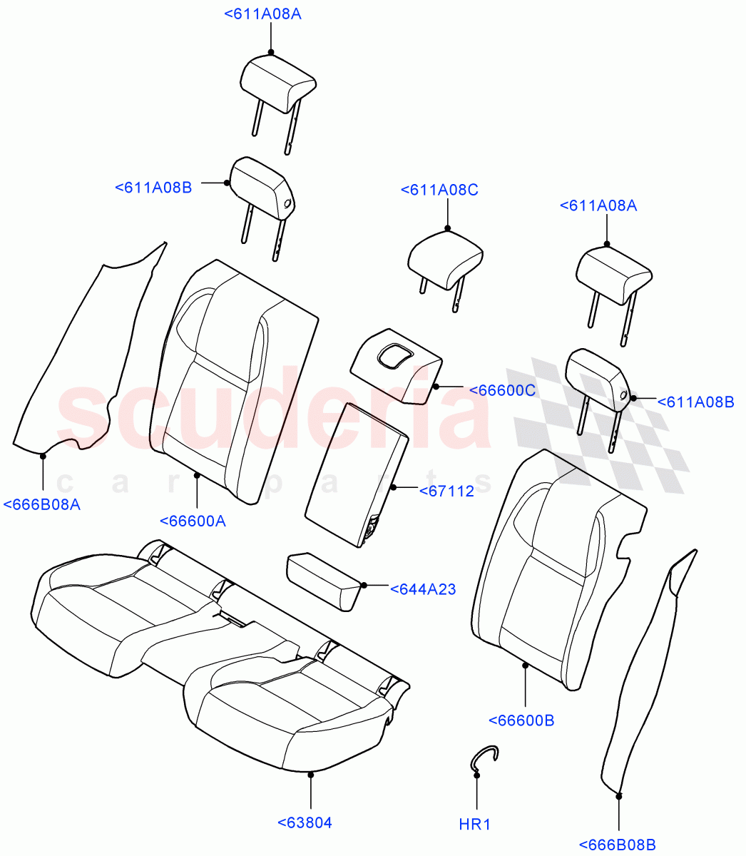 Rear Seat Covers(Perforated Suede/Leather Trim) of Land Rover Land Rover Range Rover Velar (2017+) [2.0 Turbo Petrol AJ200P]
