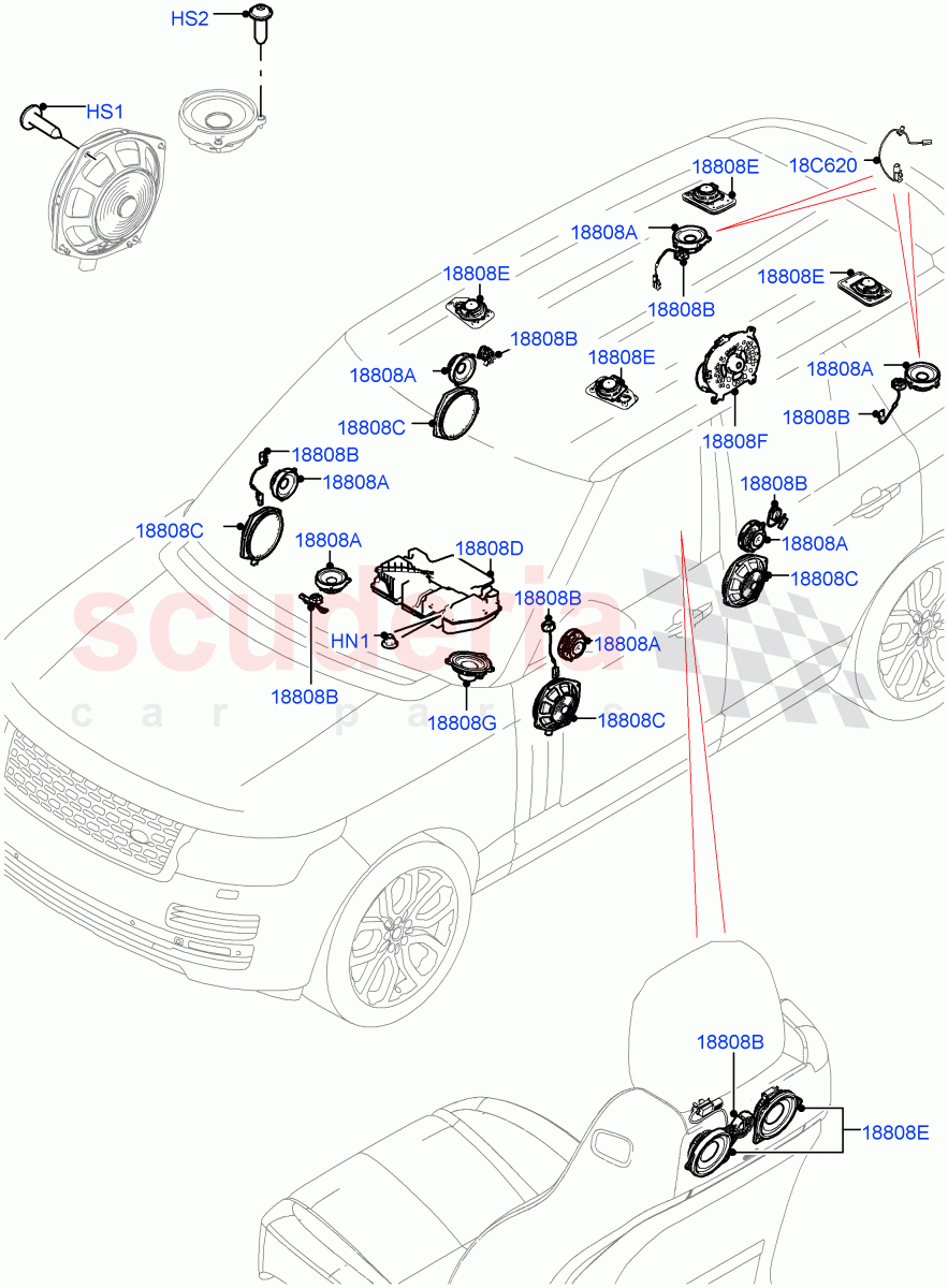 Speakers ((V) TOHA999999) of Land Rover Land Rover Range Rover (2012-2021) [3.0 DOHC GDI SC V6 Petrol]