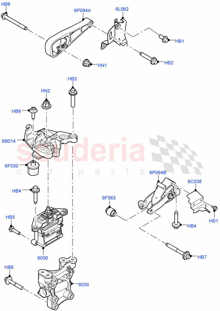 Engine Mounting(2.0L AJ21D4 Diesel Mid,Itatiaia (Brazil)) of Land Rover Land Rover Range Rover Evoque (2019+) [2.0 Turbo Petrol AJ200P]