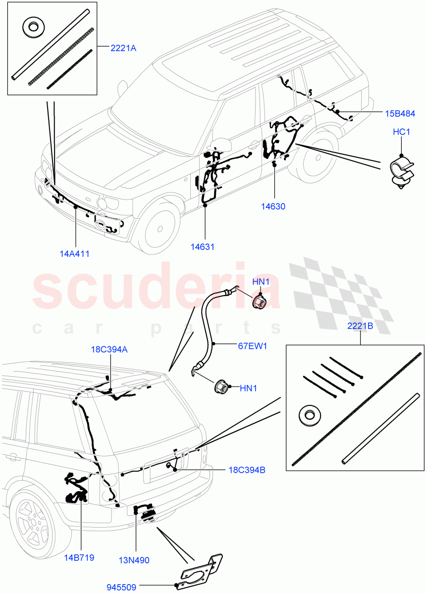 Electrical Wiring - Body And Rear (With Reverse Parking Aid, Door, Tailgate, Air Suspension) ((V) FROMAA000001) of Land Rover Land Rover Range Rover (2010-2012) [5.0 OHC SGDI SC V8 Petrol]
