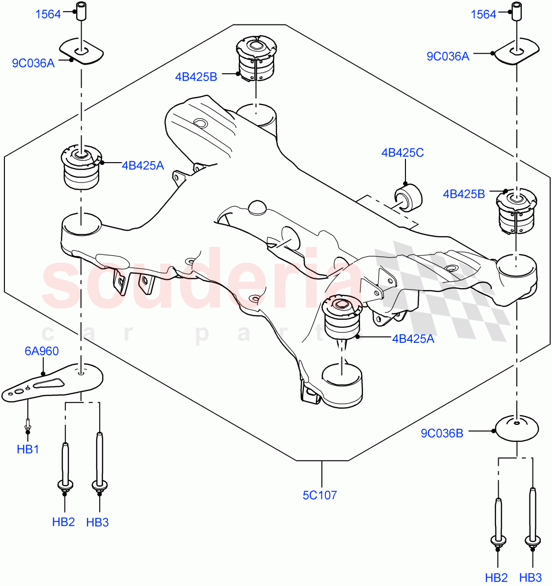 Rear Cross Member & Stabilizer Bar (Crossmember, Solihull Plant Build) ((V) FROMHA000001) of Land Rover Land Rover Discovery 5 (2017+) [2.0 Turbo Diesel]