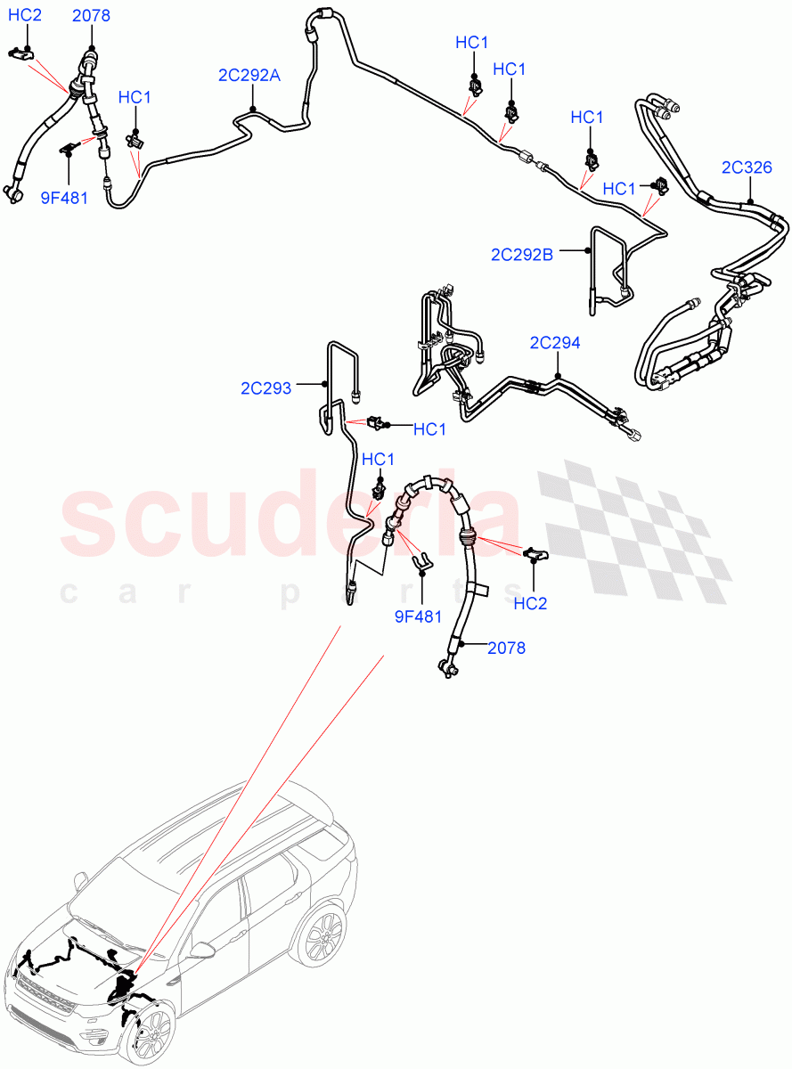 Front Brake Pipes (LHD, Halewood (UK), Electric Engine Battery-MHEV, Less Electric Engine Battery) ((V) FROMLH000001, (V) TOLH999999) of Land Rover Land Rover Discovery Sport (2015+) [2.0 Turbo Diesel AJ21D4]