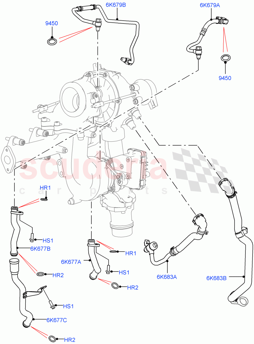 Turbocharger(Solihull Plant Build, Lubrication And Cooling)(2.0L I4 DSL HIGH DOHC AJ200)((V)FROMHA000001) of Land Rover Land Rover Discovery 5 (2017+) [2.0 Turbo Diesel]