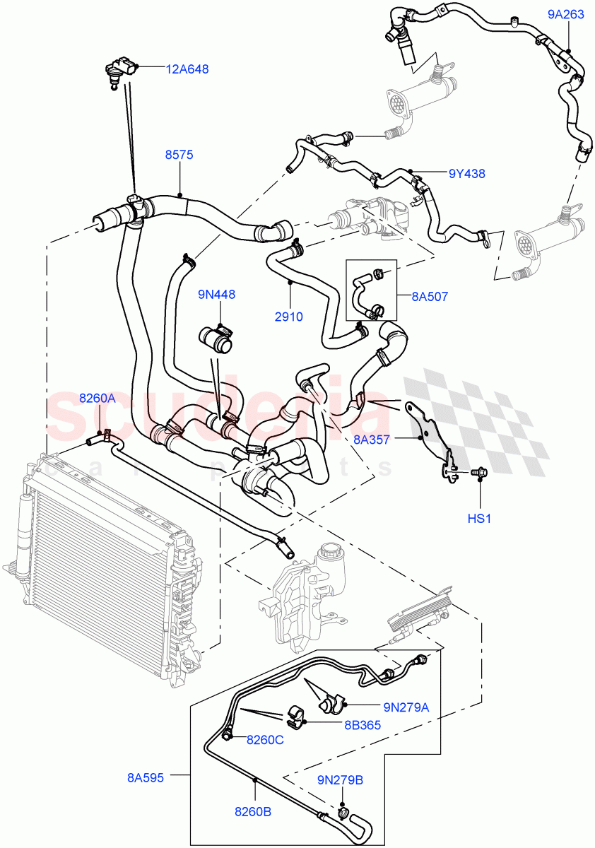 Cooling System Pipes And Hoses(Lion Diesel 2.7 V6 (140KW),Euro Stage 4 Emissions,Stage IV + DPF Emissions)((V)FROM7A000001,(V)TO9A999999) of Land Rover Land Rover Range Rover Sport (2005-2009) [2.7 Diesel V6]