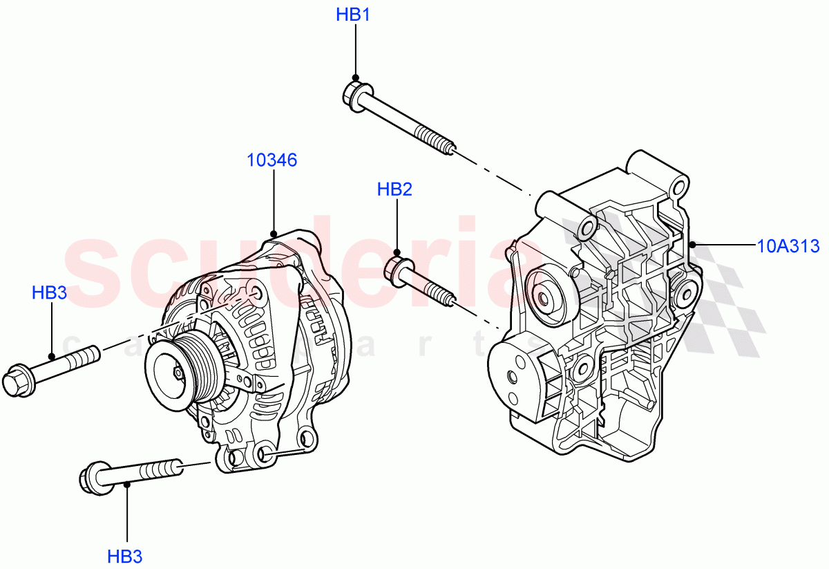 Alternator And Mountings (AJ Petrol 4.4 V8 EFI (220KW), AJ Petrol 4.2 V8 Supercharged) ((V) TO9A999999) of Land Rover Land Rover Range Rover Sport (2005-2009) [2.7 Diesel V6]