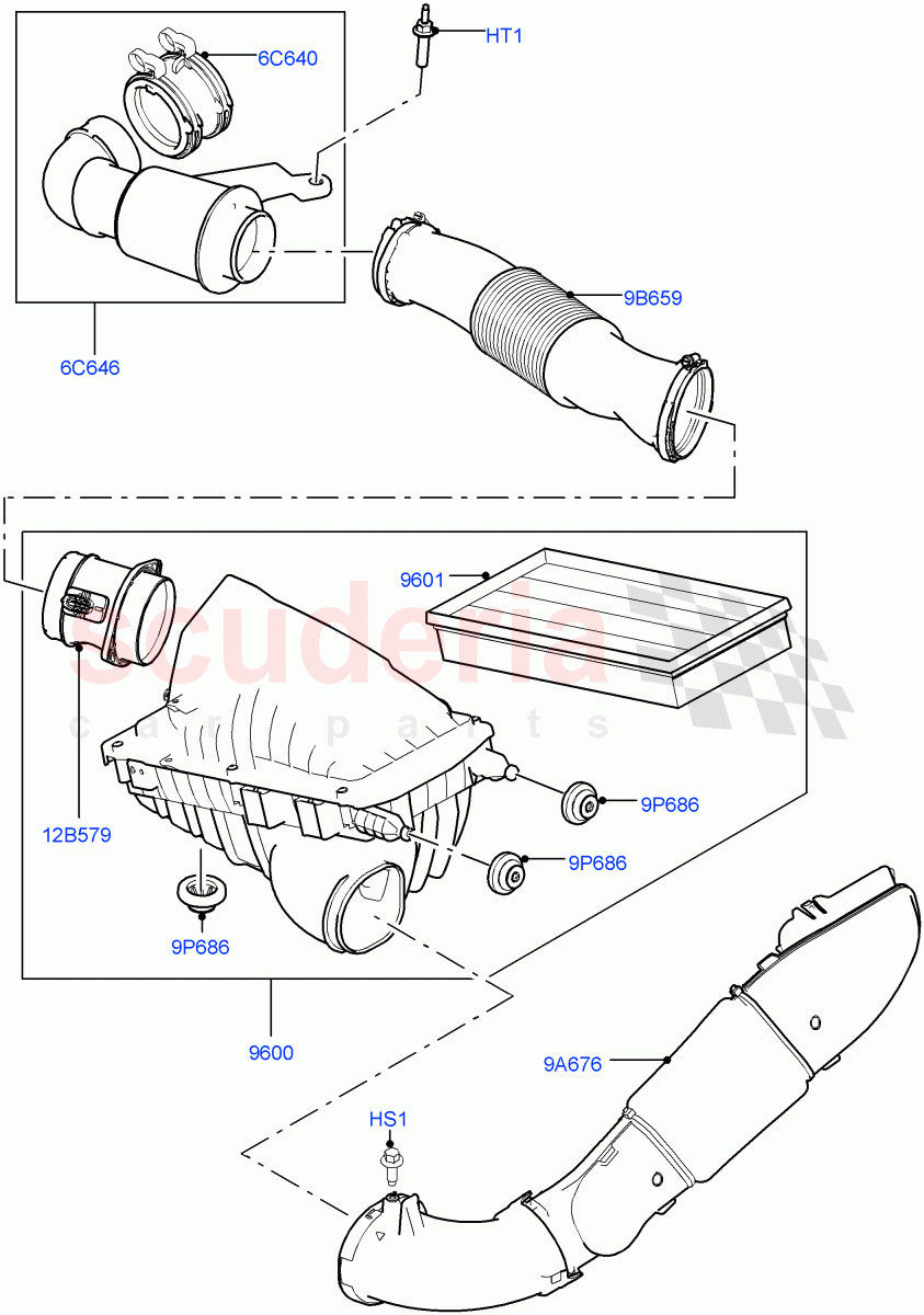 Air Cleaner (Solihull Plant Build) (2.0L I4 DSL MID DOHC AJ200, 2.0L I4 DSL HIGH DOHC AJ200) ((V) FROMHA000001) of Land Rover Land Rover Discovery 5 (2017+) [2.0 Turbo Diesel]