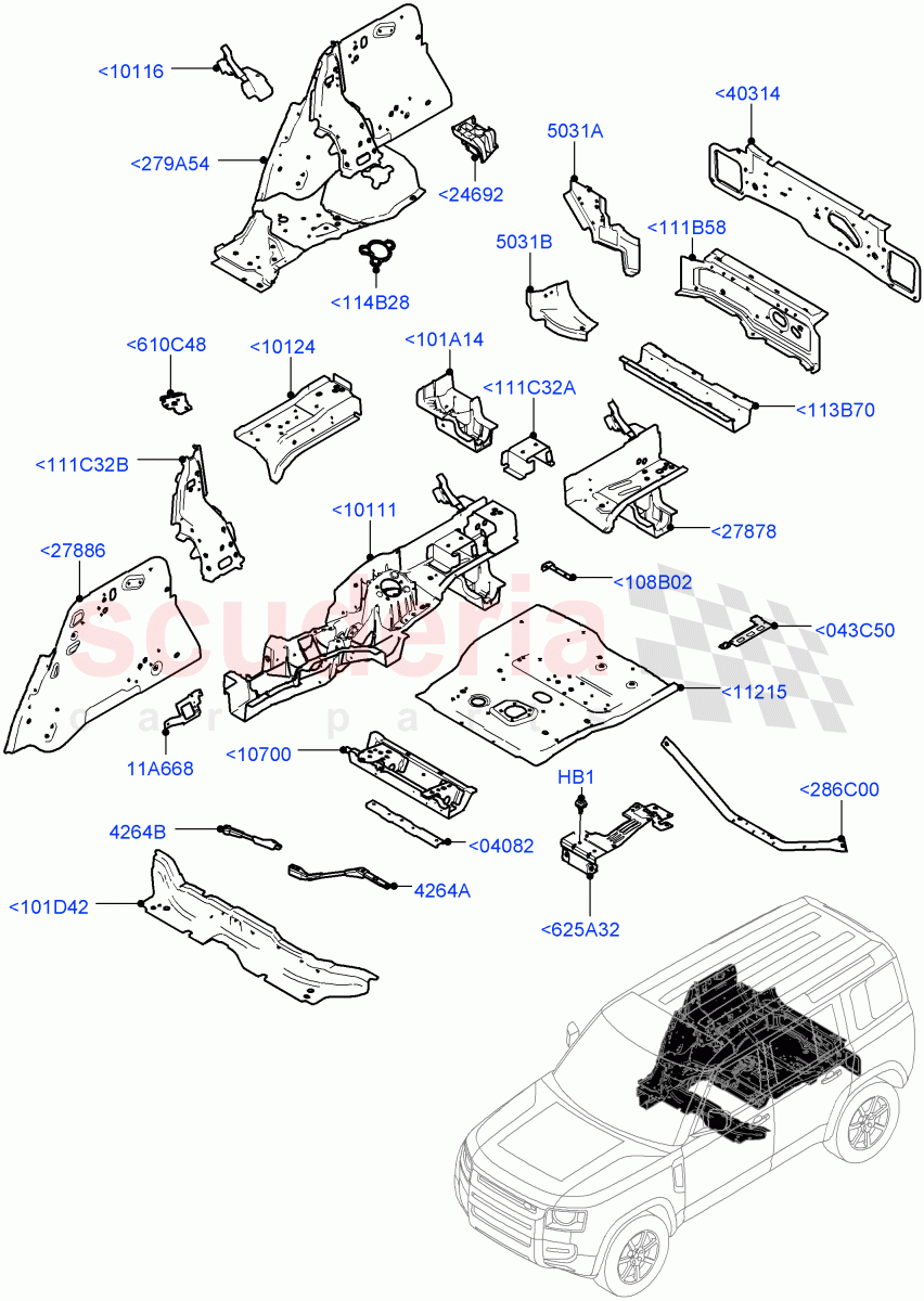 Floor Pan - Centre And Rear of Land Rover Land Rover Defender (2020+) [3.0 I6 Turbo Diesel AJ20D6]