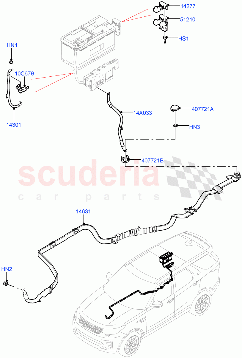 Battery Cables And Horn (Nitra Plant Build, Battery Cables) ((V) FROMK2000001) of Land Rover Land Rover Discovery 5 (2017+) [3.0 DOHC GDI SC V6 Petrol]