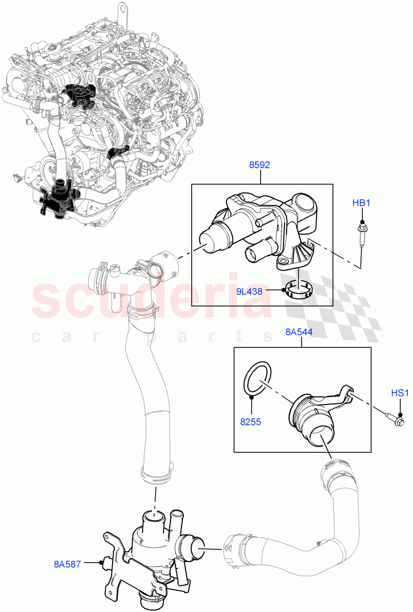 Thermostat/Housing & Related Parts(3.0 V6 D Gen2 Twin Turbo) of Land Rover Land Rover Range Rover Velar (2017+) [3.0 Diesel 24V DOHC TC]