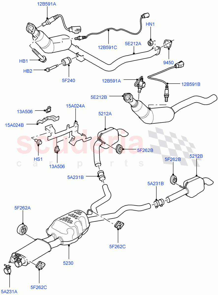 Exhaust System (5.0L OHC SGDI NA V8 Petrol - AJ133) ((V) FROMAA000001) of Land Rover Land Rover Discovery 4 (2010-2016) [5.0 OHC SGDI NA V8 Petrol]