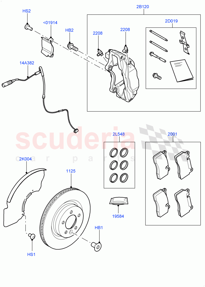 Front Brake Discs And Calipers (3.0L DOHC GDI SC V6 PETROL, Engine Power Source - 380PS/450NM) ((V) TOFA999999) of Land Rover Land Rover Range Rover Sport (2014+) [5.0 OHC SGDI SC V8 Petrol]