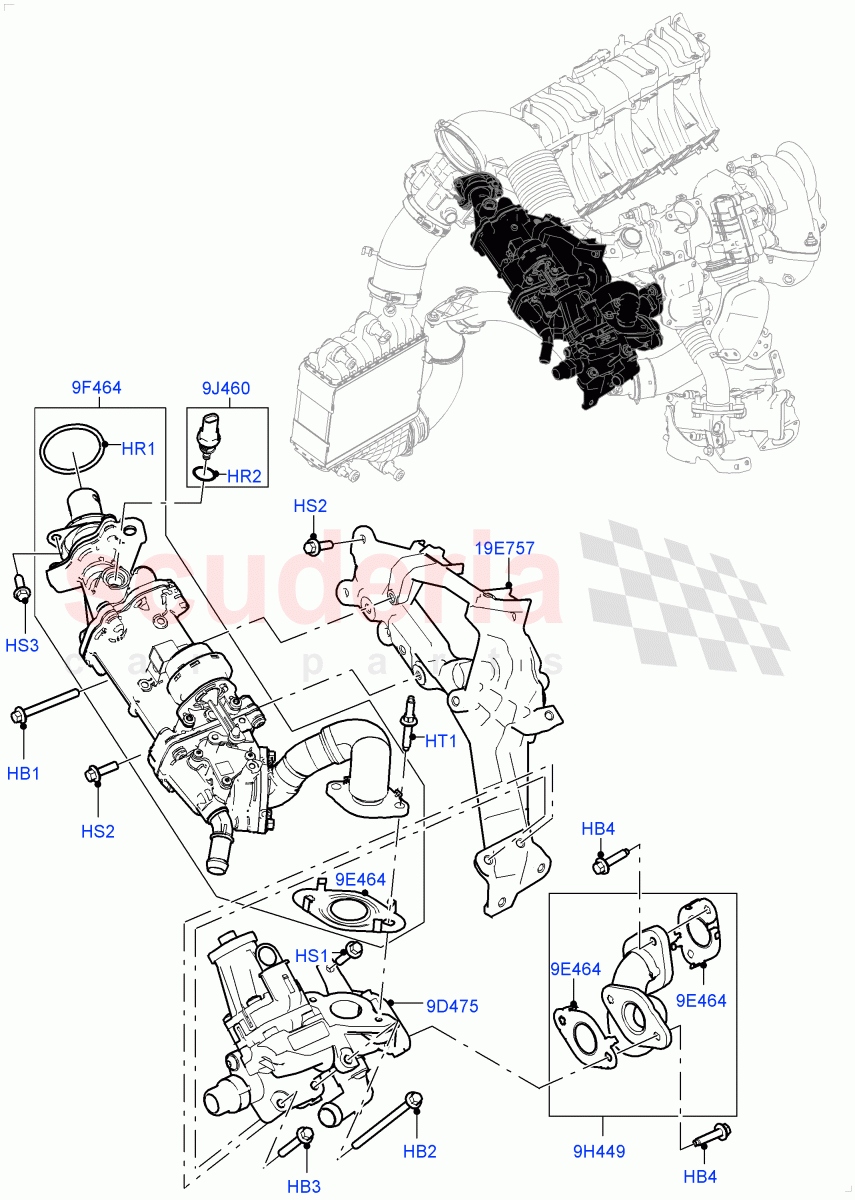 Exhaust Gas Recirculation(High Pressure EGR)(2.0L I4 DSL MID DOHC AJ200,EU6D Diesel + DPF Emissions,2.0L I4 DSL HIGH DOHC AJ200)((V)FROMKH000001) of Land Rover Land Rover Discovery Sport (2015+) [2.0 Turbo Diesel]