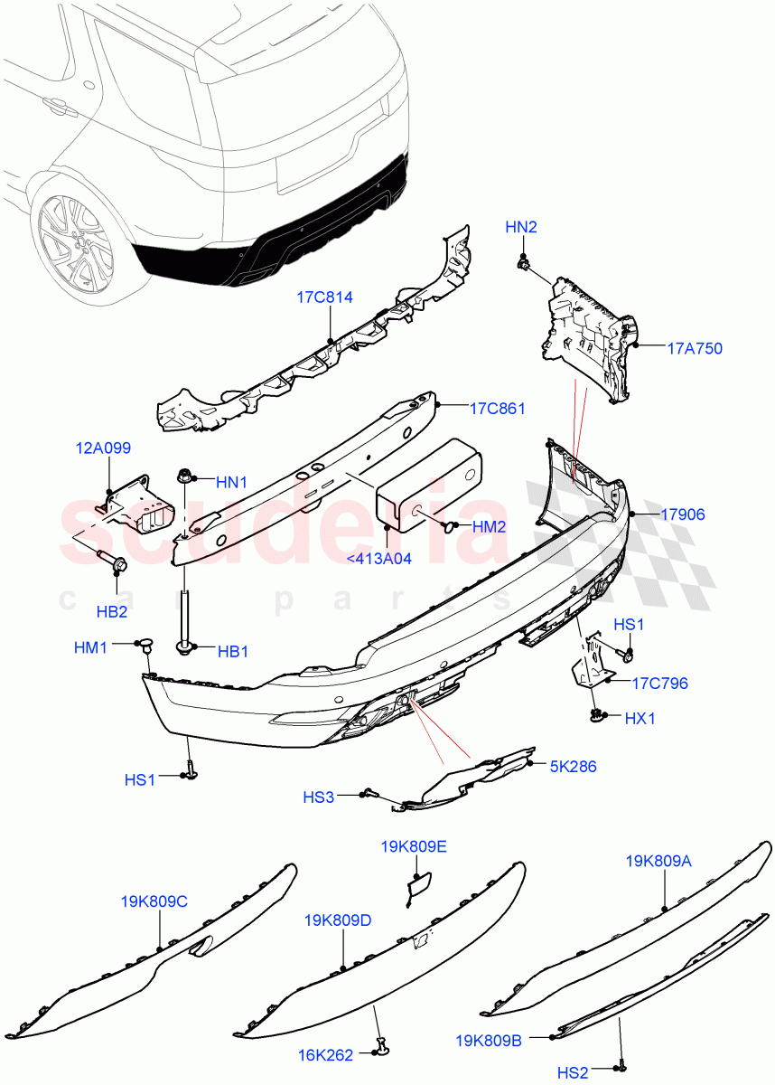 Rear Bumper(Nitra Plant Build)((V)FROMM2000001) of Land Rover Land Rover Discovery 5 (2017+) [3.0 DOHC GDI SC V6 Petrol]