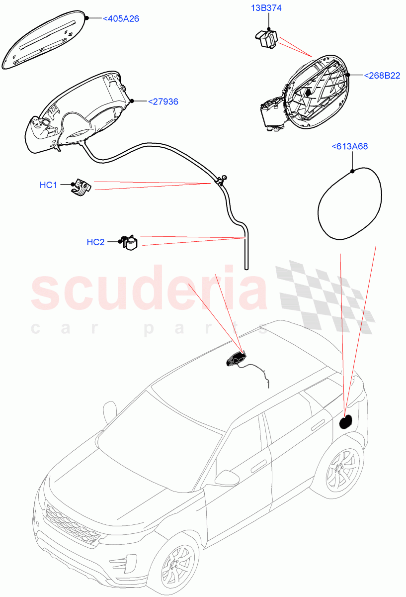 Fuel Tank Filler Door And Controls(Changsu (China),Electric Engine Battery-PHEV)((V)FROMMG575835) of Land Rover Land Rover Range Rover Evoque (2019+) [2.0 Turbo Diesel AJ21D4]