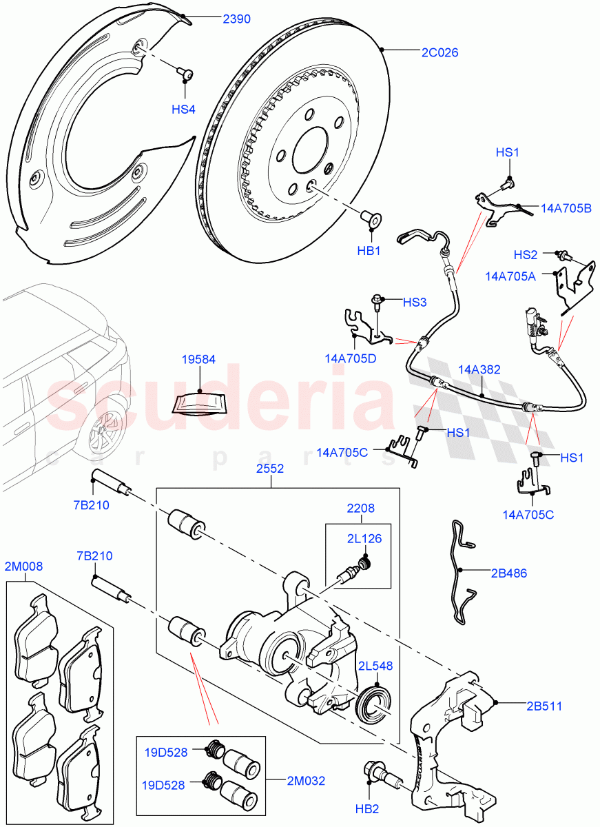 Rear Brake Discs And Calipers(Itatiaia (Brazil),Disc And Caliper Size-Frt 18/RR 17) of Land Rover Land Rover Range Rover Evoque (2019+) [2.0 Turbo Diesel AJ21D4]