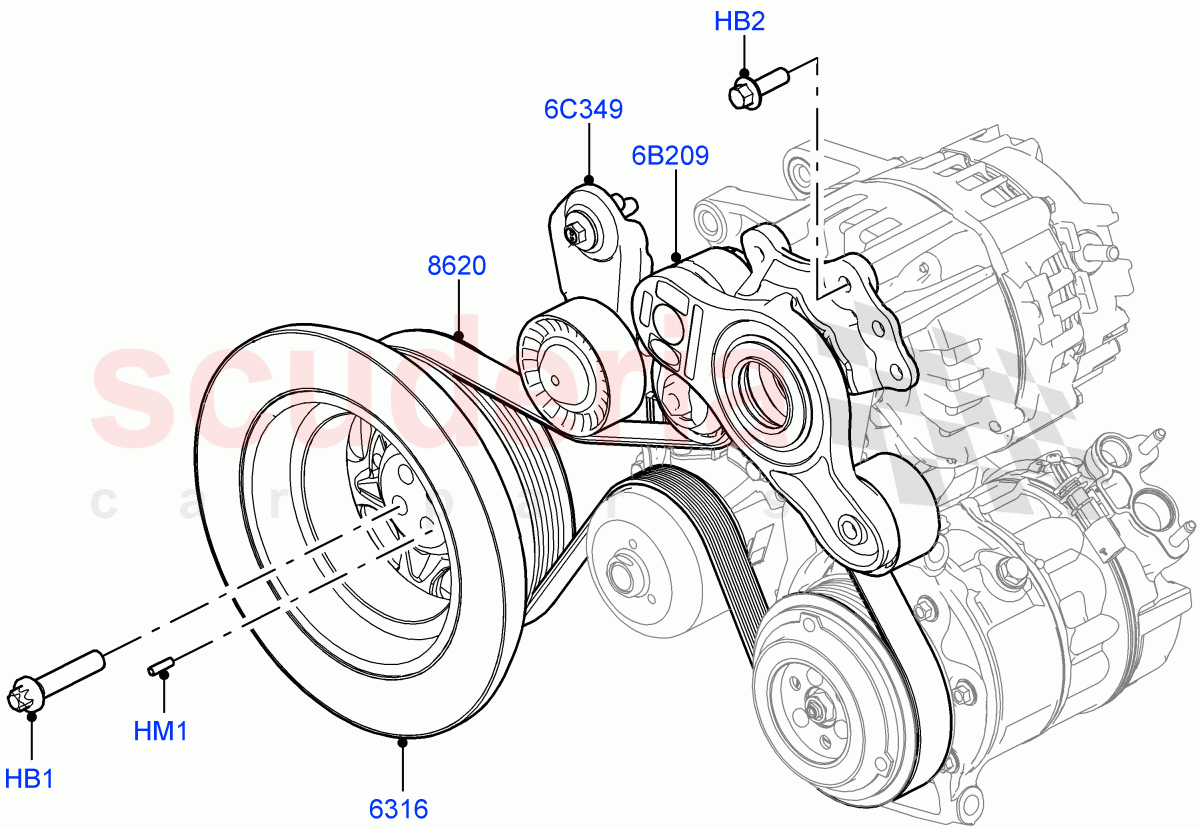 Pulleys And Drive Belts (Nitra Plant Build) (3.0L AJ20D6 Diesel High) ((V) FROMM2000001) of Land Rover Land Rover Discovery 5 (2017+) [3.0 I6 Turbo Diesel AJ20D6]