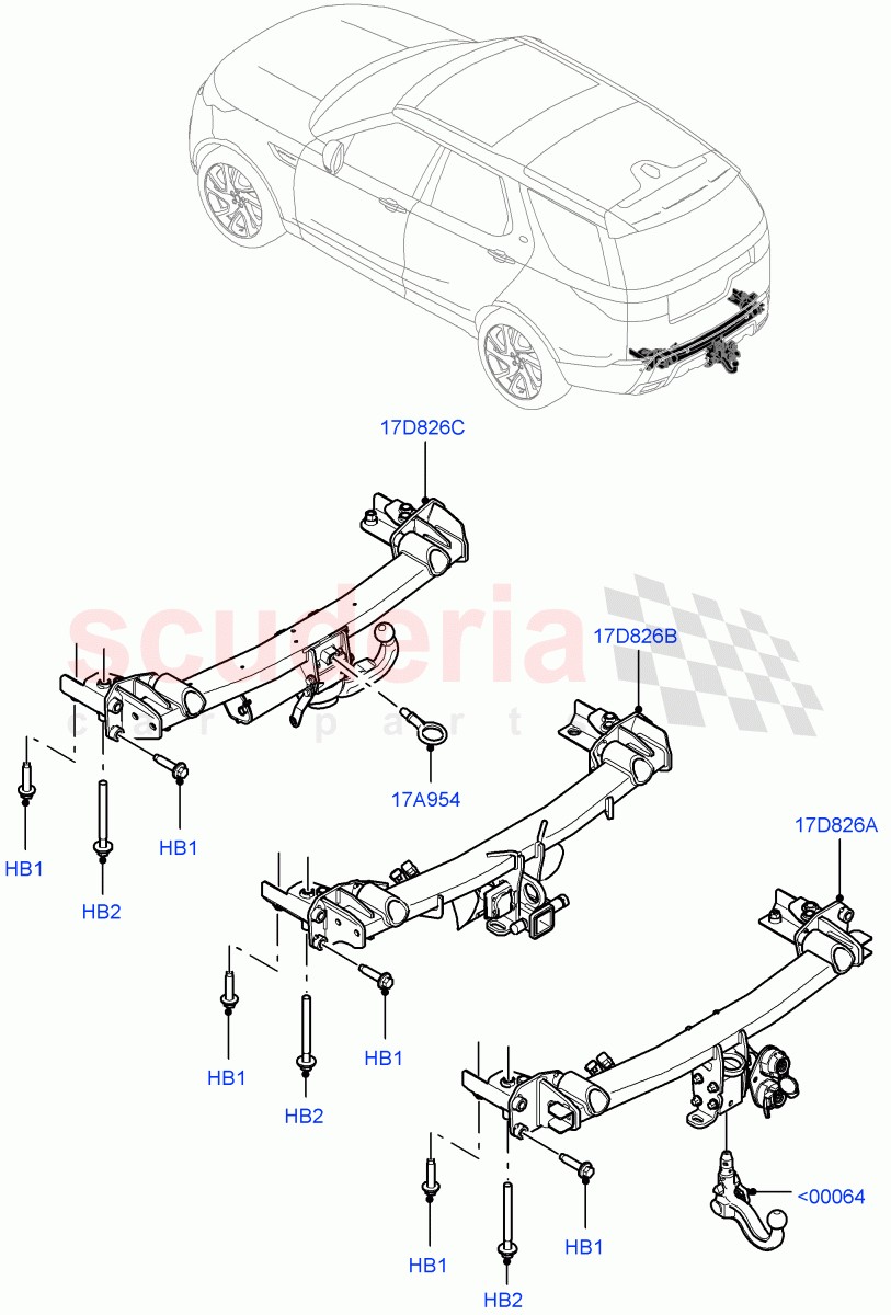 Tow Bar (Nitra Plant Build) (Tow Hitch Receiver NAS, Tow Hitch Man Detachable Swan Neck, Tow Hitch Elec Deployable Swan Neck, Tow Hitch Receiver 12 Pin Elec, Tow Hitch - Electric Deployable, Tow Hitch - Detatchable) ((V) FROMK2000001) of Land Rover Land Rover Discovery 5 (2017+) [2.0 Turbo Petrol AJ200P]