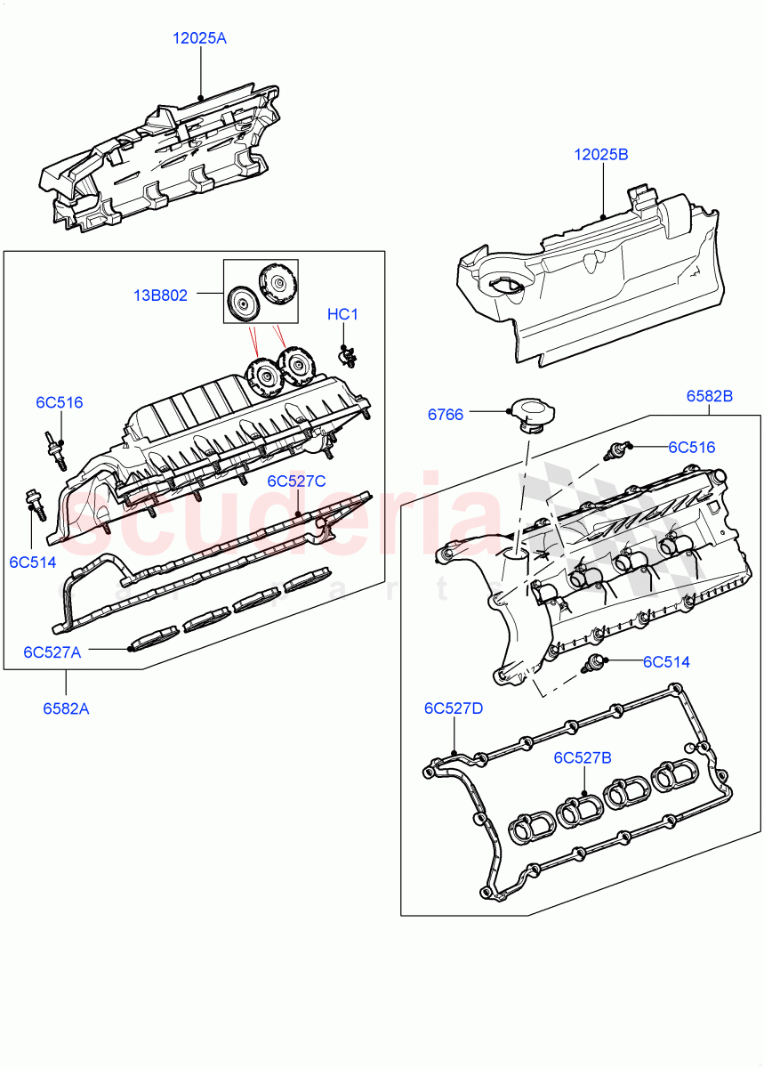 Cylinder Head Cover (5.0L P AJ133 DOHC CDA S/C Enhanced, 5.0 Petrol AJ133 DOHC CDA, 5.0L OHC SGDI SC V8 Petrol - AJ133) ((V) FROMAA000001) of Land Rover Land Rover Range Rover Sport (2014+) [5.0 OHC SGDI SC V8 Petrol]