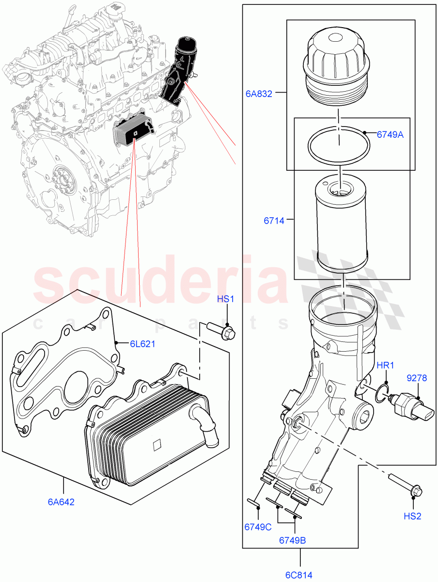 Oil Cooler And Filter (2.0L AJ21D4 Diesel Mid, Itatiaia (Brazil)) of Land Rover Land Rover Range Rover Evoque (2019+) [2.0 Turbo Diesel AJ21D4]