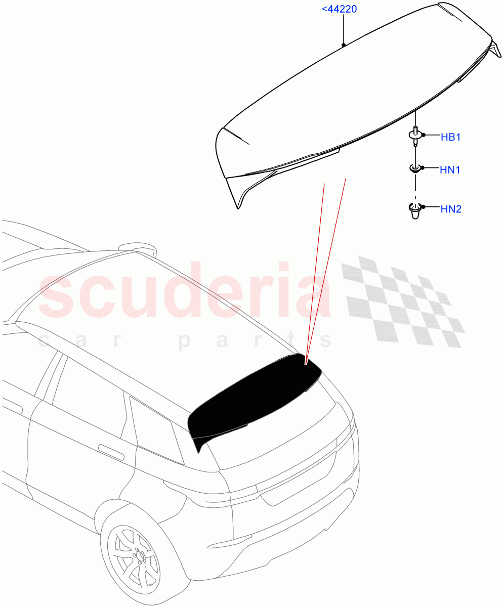 Spoiler And Related Parts(Halewood (UK)) of Land Rover Land Rover Range Rover Evoque (2019+) [2.0 Turbo Petrol AJ200P]