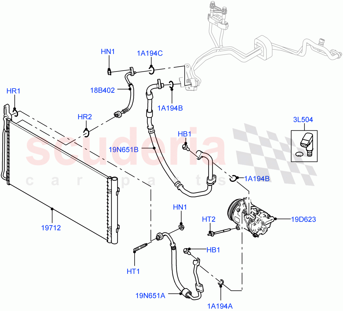 Air Conditioning Condensr/Compressr (Itatiaia (Brazil), Less Electric Engine Battery, Electric Engine Battery-MHEV) of Land Rover Land Rover Range Rover Evoque (2019+) [2.0 Turbo Petrol AJ200P]