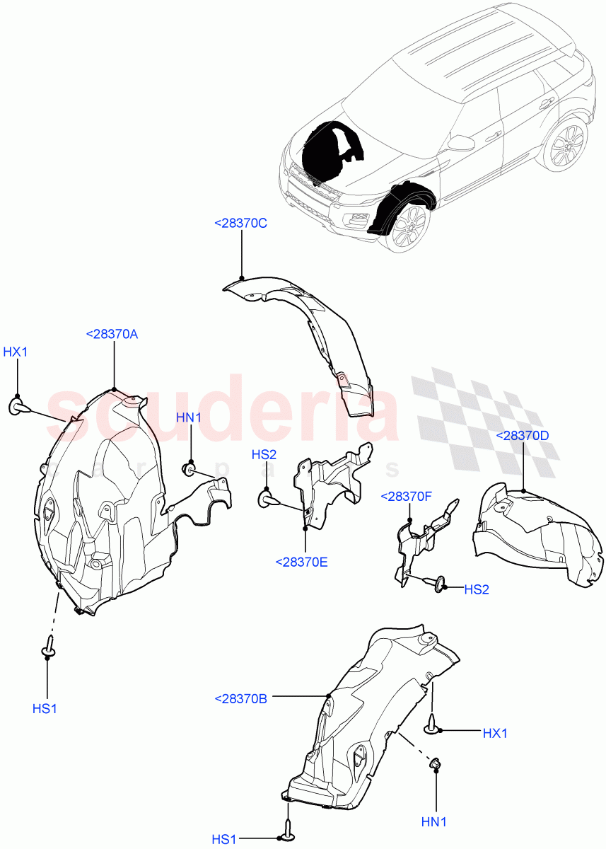 Front Panels, Aprons & Side Members(Wheelhouse)(Halewood (UK)) of Land Rover Land Rover Range Rover Evoque (2012-2018) [2.0 Turbo Petrol AJ200P]