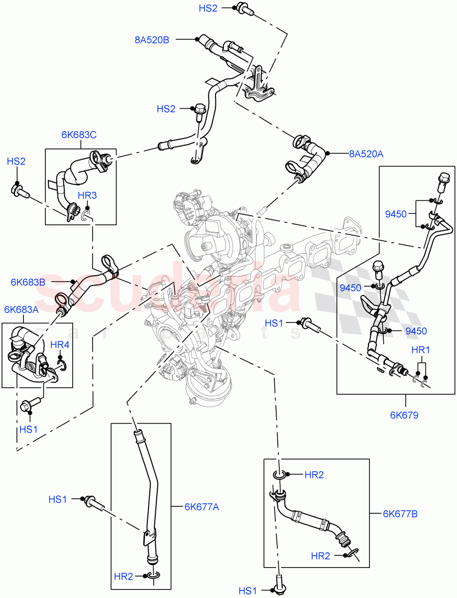 Turbocharger(Lubrication And Cooling)(3.0L AJ20D6 Diesel High)((V)FROMLA000001) of Land Rover Land Rover Range Rover (2012-2021) [3.0 I6 Turbo Diesel AJ20D6]